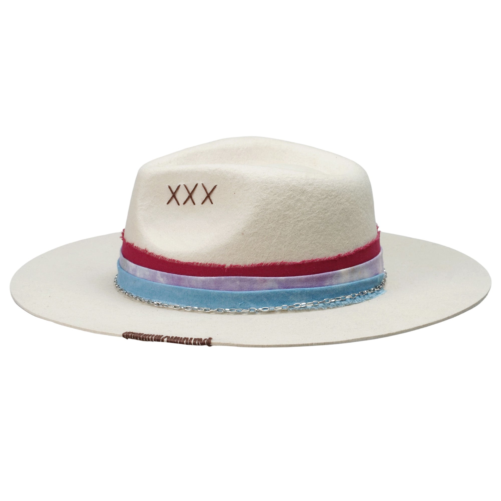 Off-White Straight Brim Felt Hat with Silver Chain