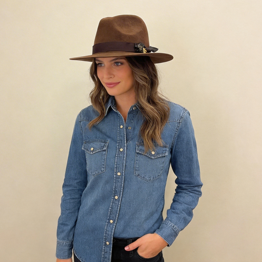 Chestnut Flat-Brim – Custom Band & Feather