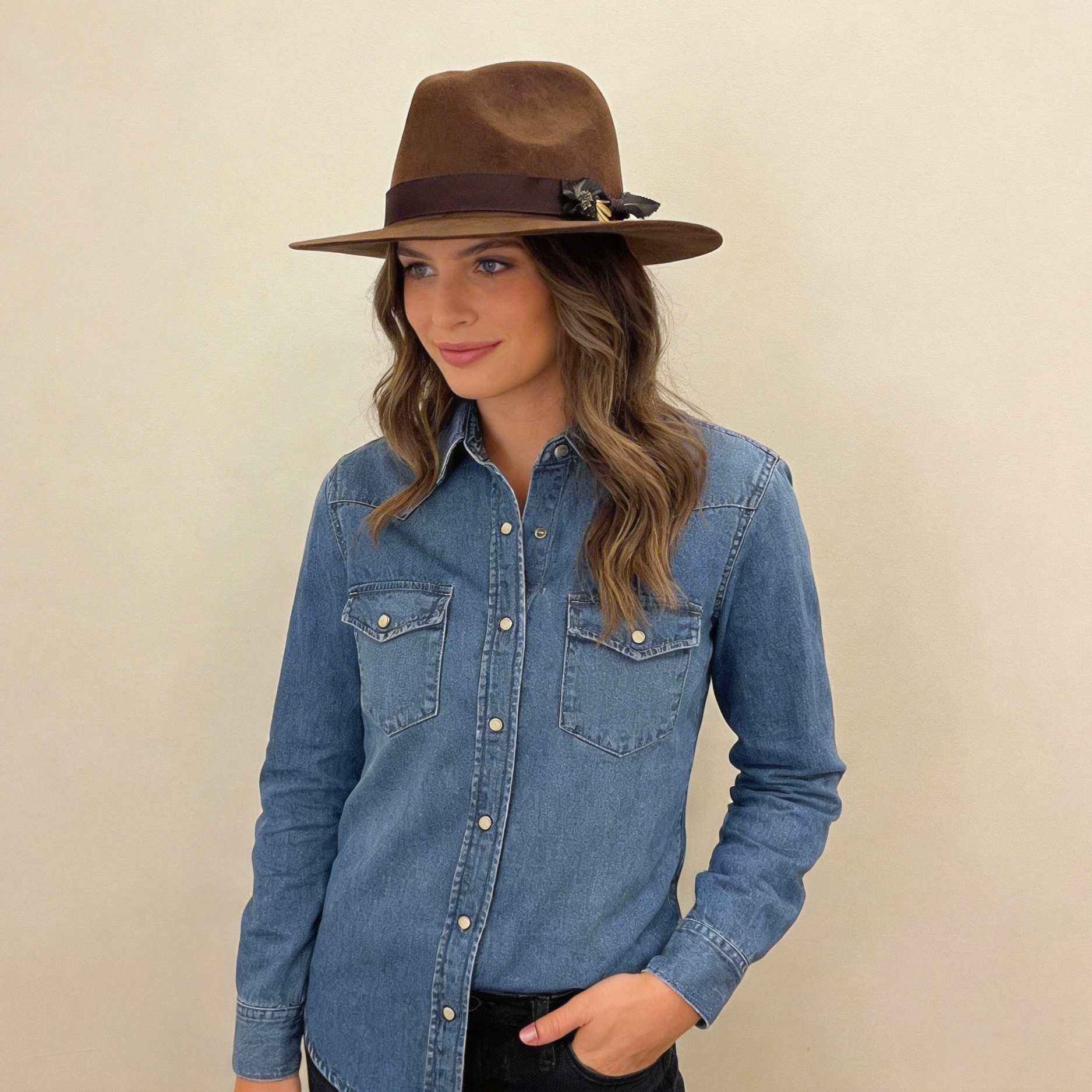 Chestnut Flat-Brim – Custom Band & Feather