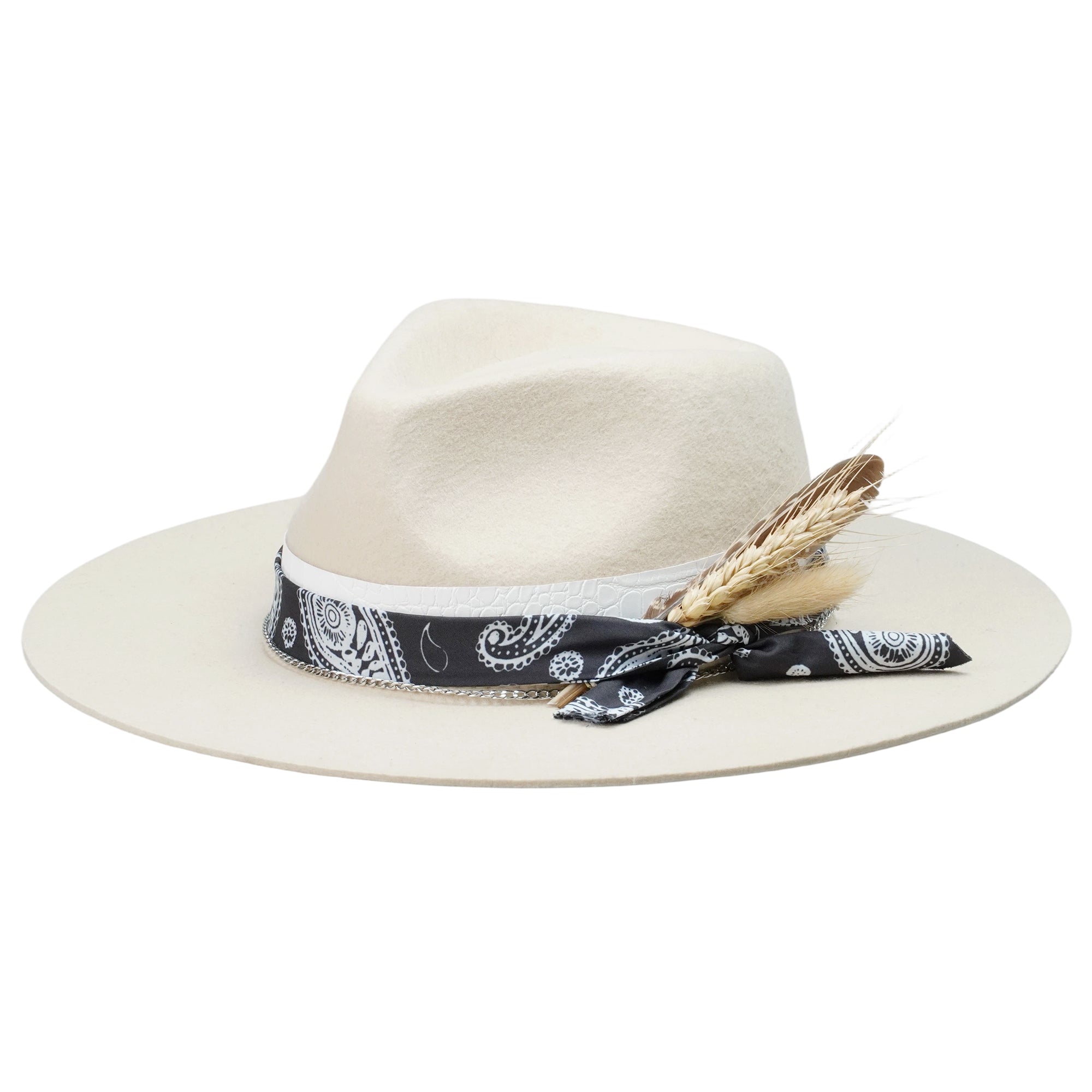 Off-White Straight Brim Felt Hat with Croc Band