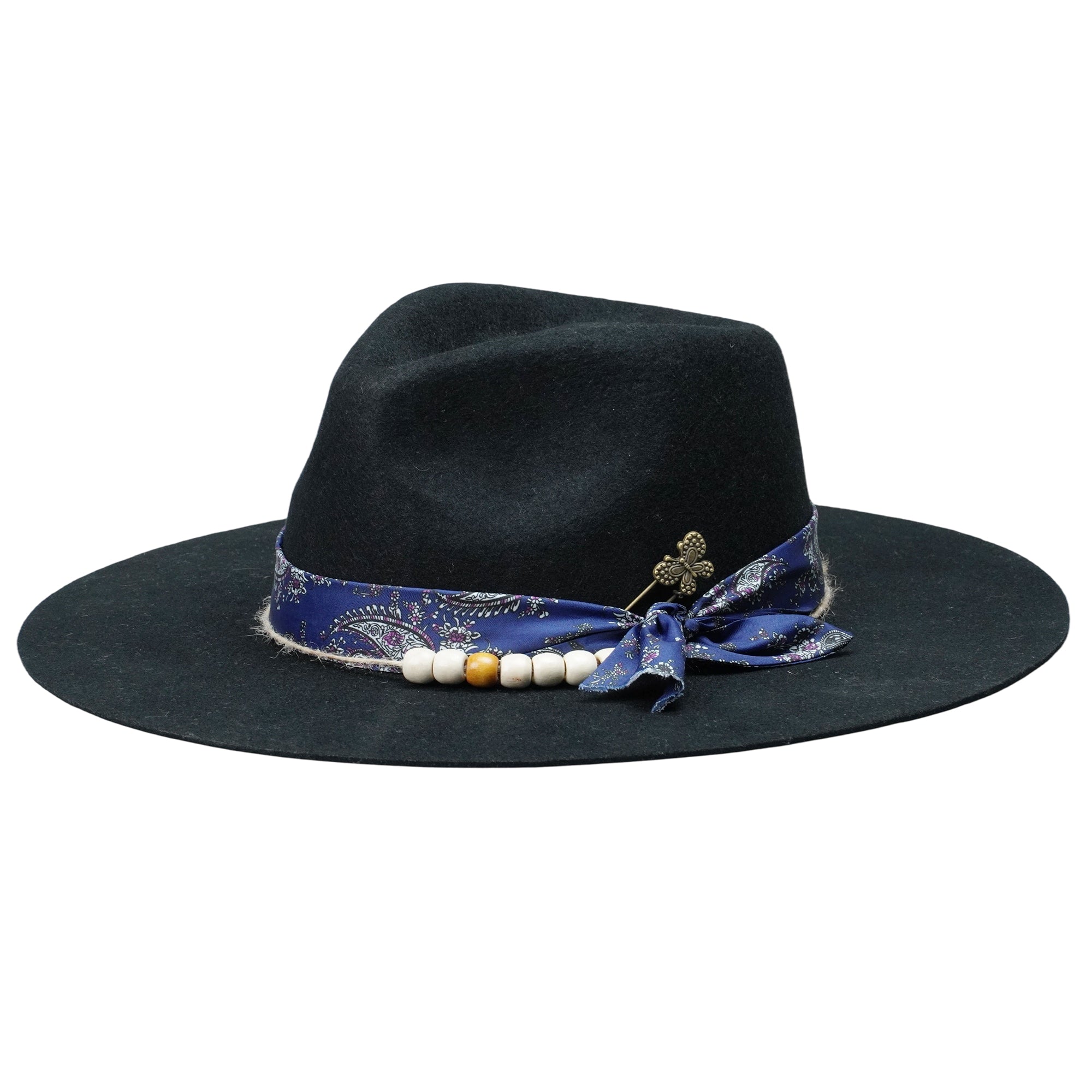 Statement Brim Hat: Beads, Metal, Ornate Fabric