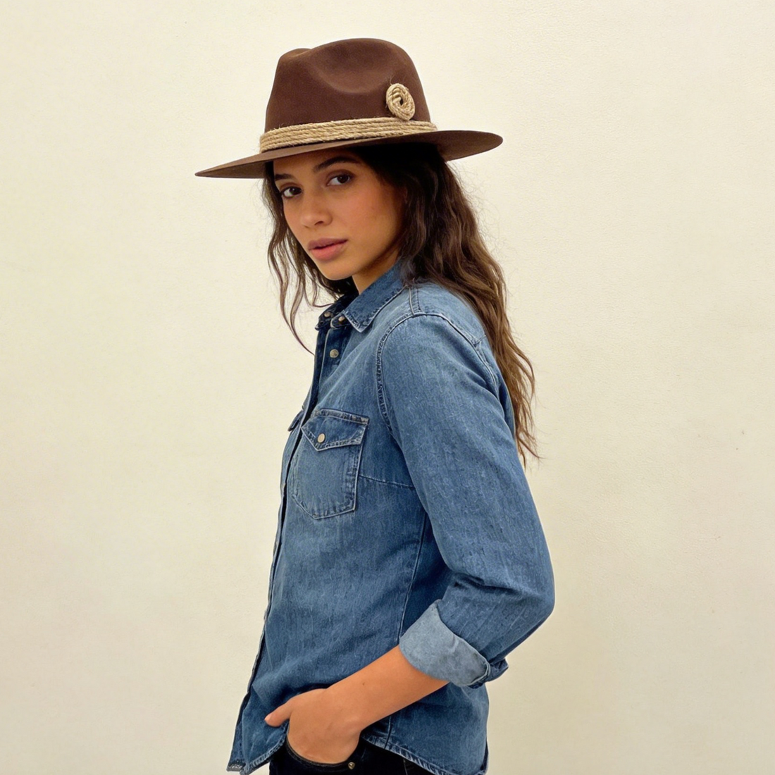 Chestnut Flat-Brim – Hand-Sculpted Rope Detai