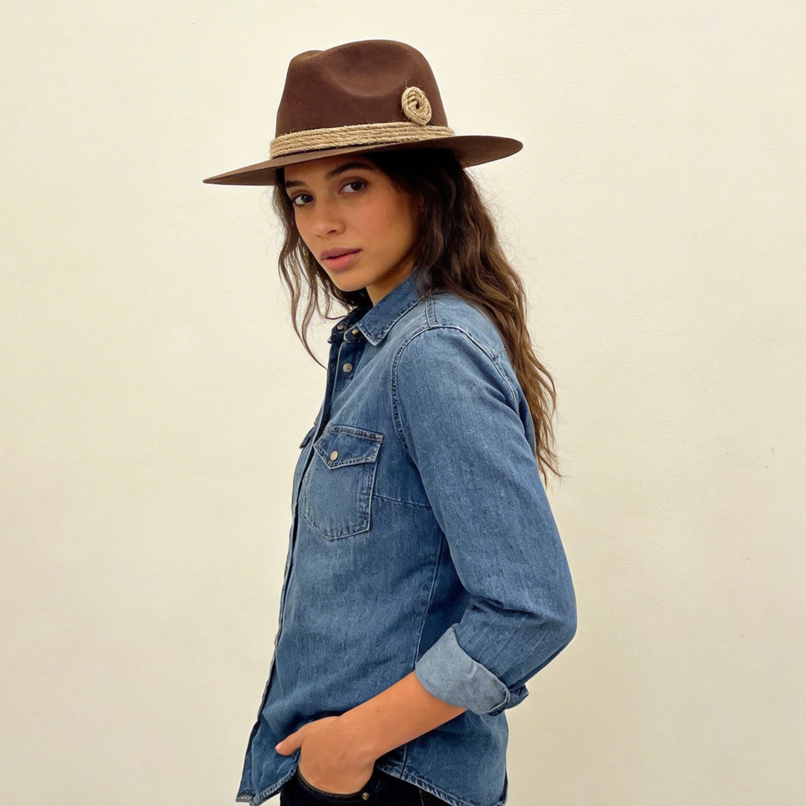 Chestnut Flat-Brim – Hand-Sculpted Rope Detai