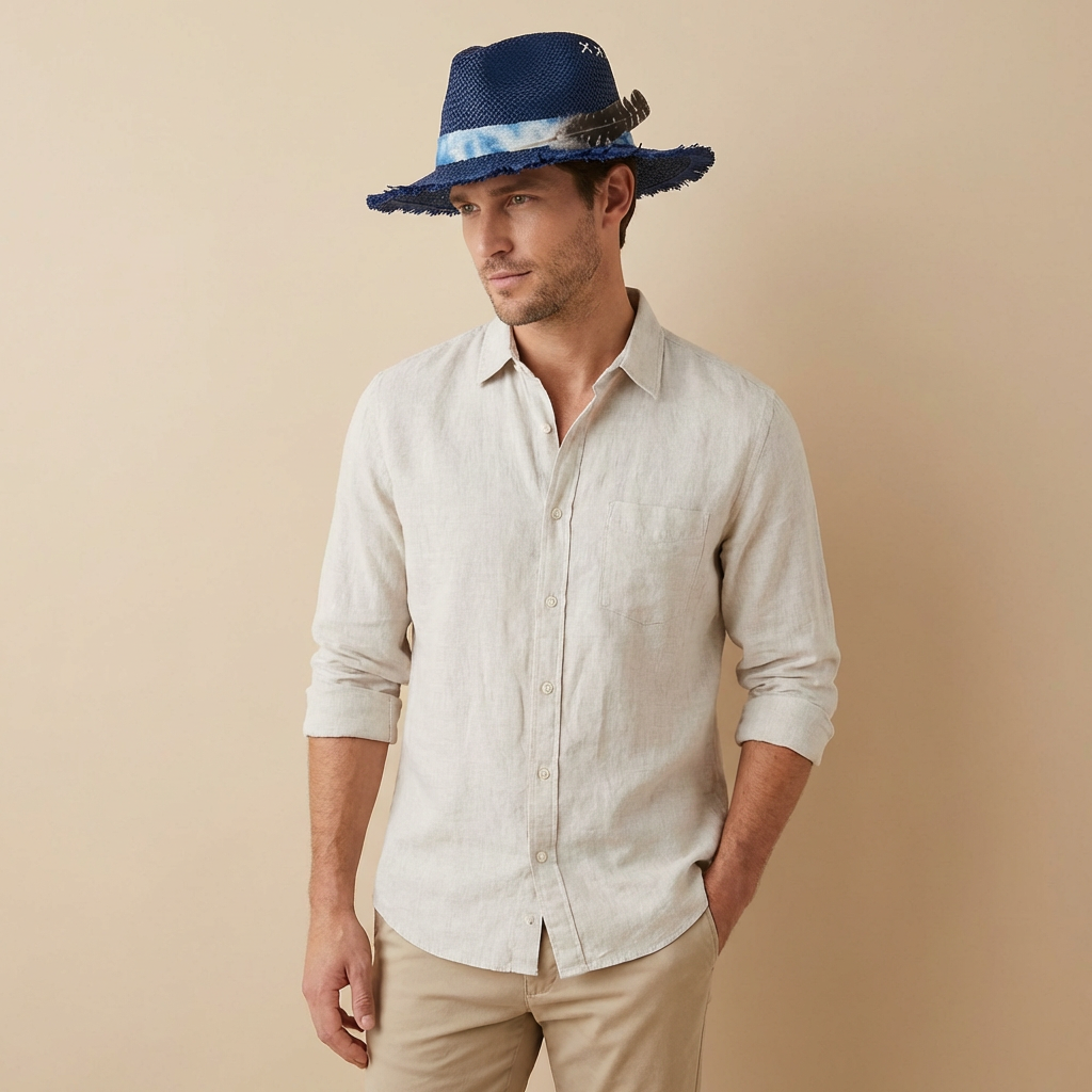 Woven Summer Hat – Dyed Fabric Accent