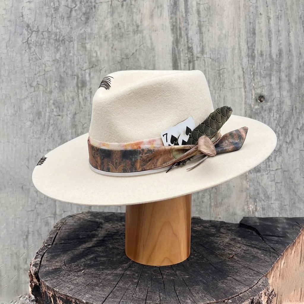 Elegant Beige Hat with Decorative Card Detail