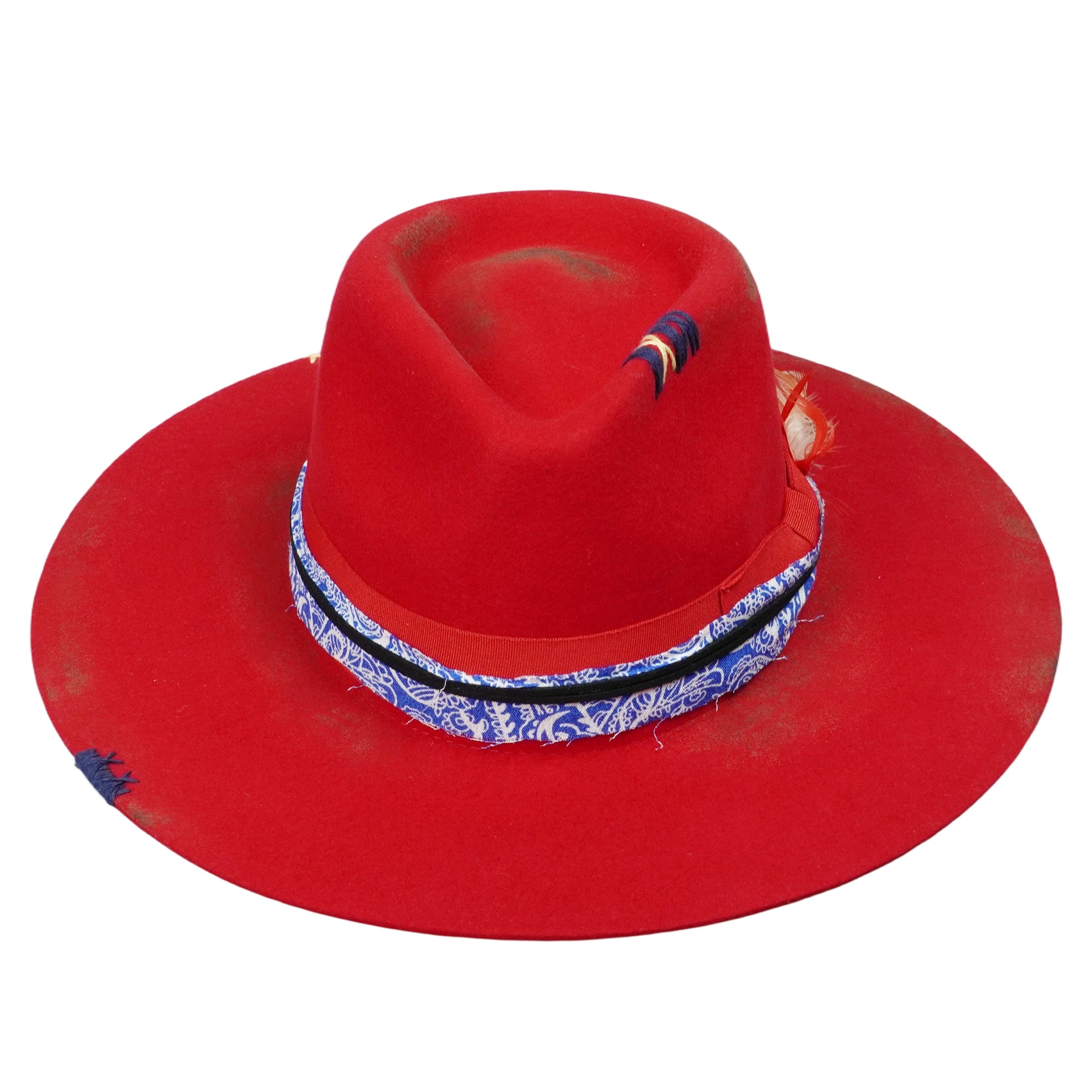 Red Felt Fedora with Patterned Band & Bow