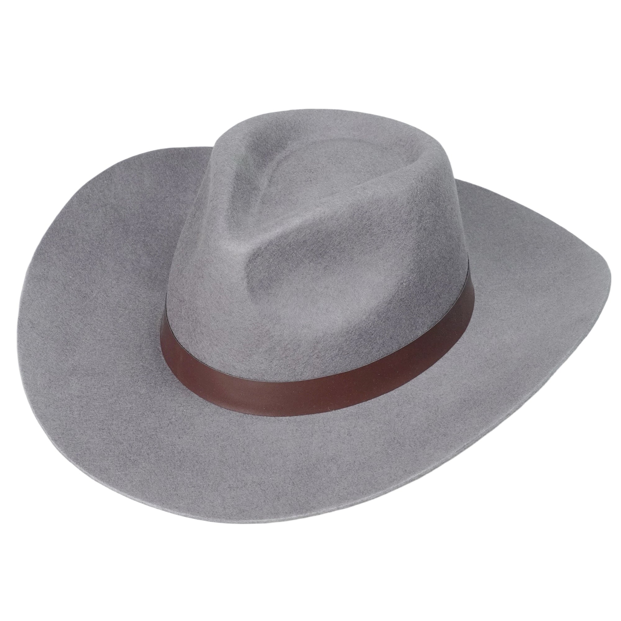 Gray Felt Western Hat with Brown Leather Band