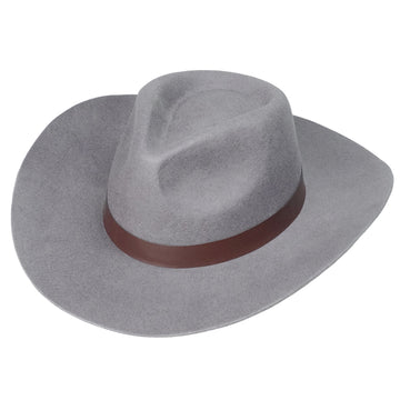 Gray Felt Western Hat with Brown Leather Band