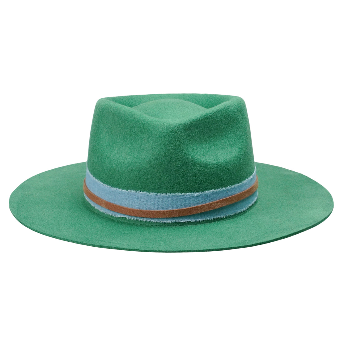 Green Straight Brim Felt Hat with Denim Band