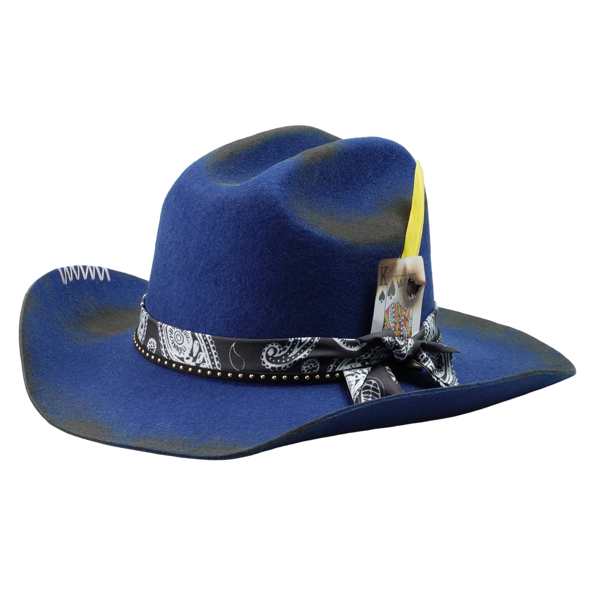 Hand-Burned Statement Felt Hat – Custom Fabric Band, Eclectic Details