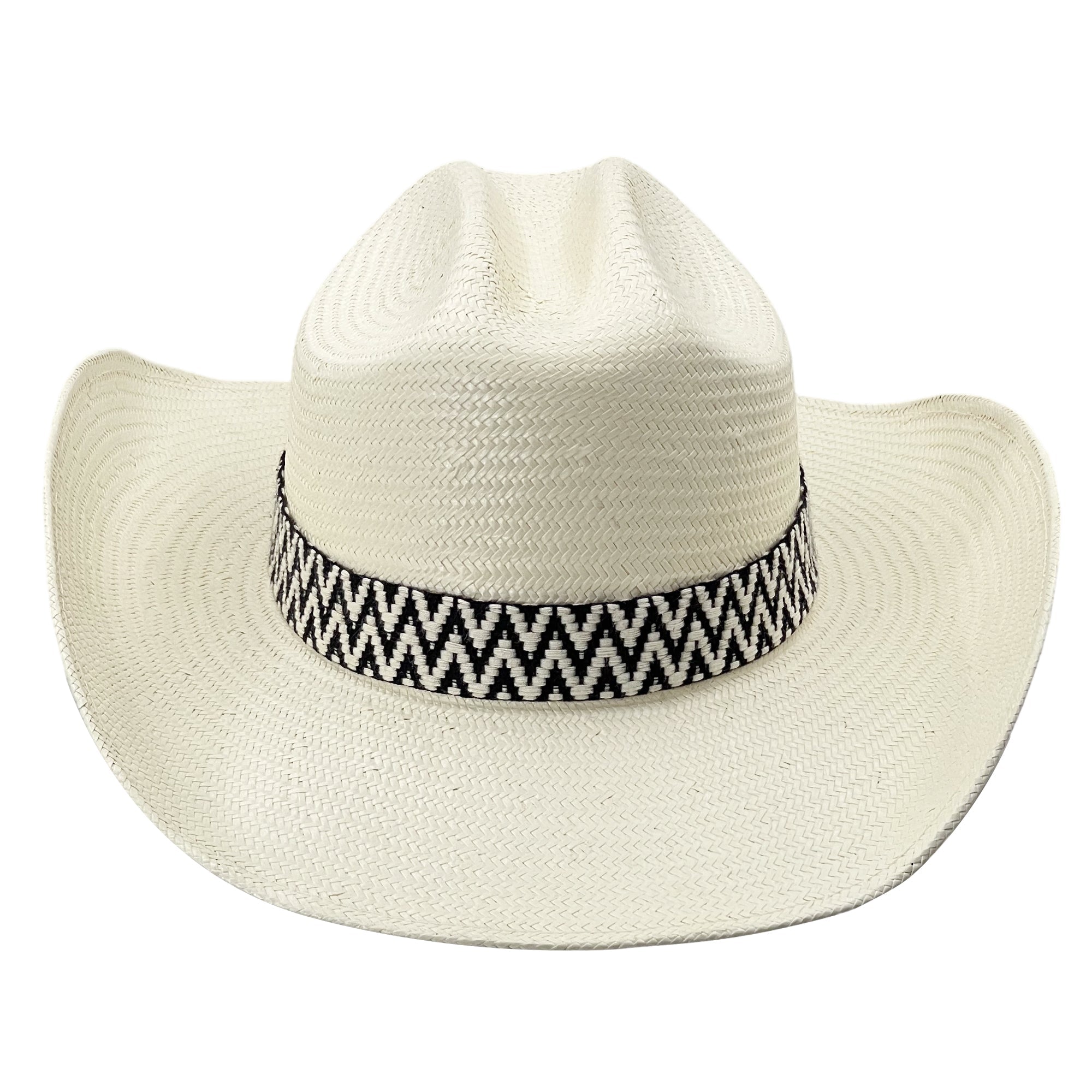 Straw Hat – Half Taco Brim, B&W Woven Band