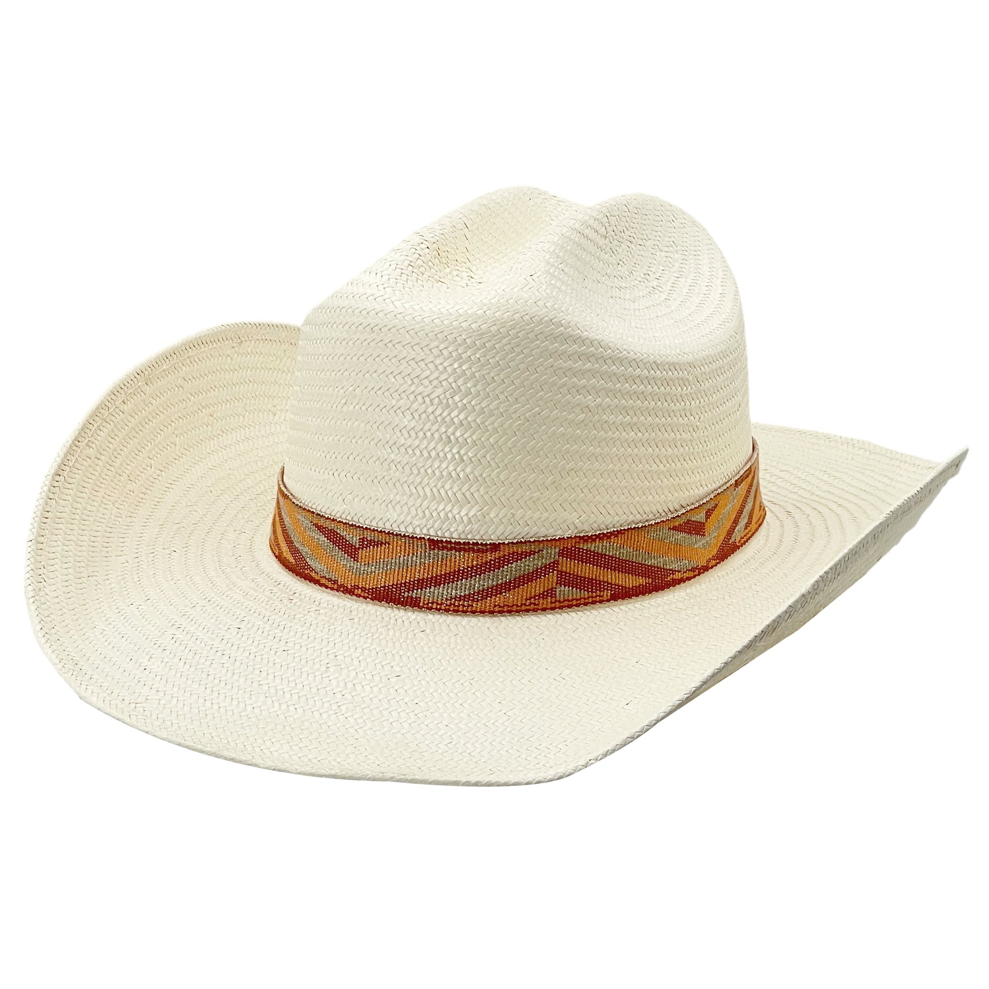 Straw Hat – Arched Brim, Orange-Geometric Band