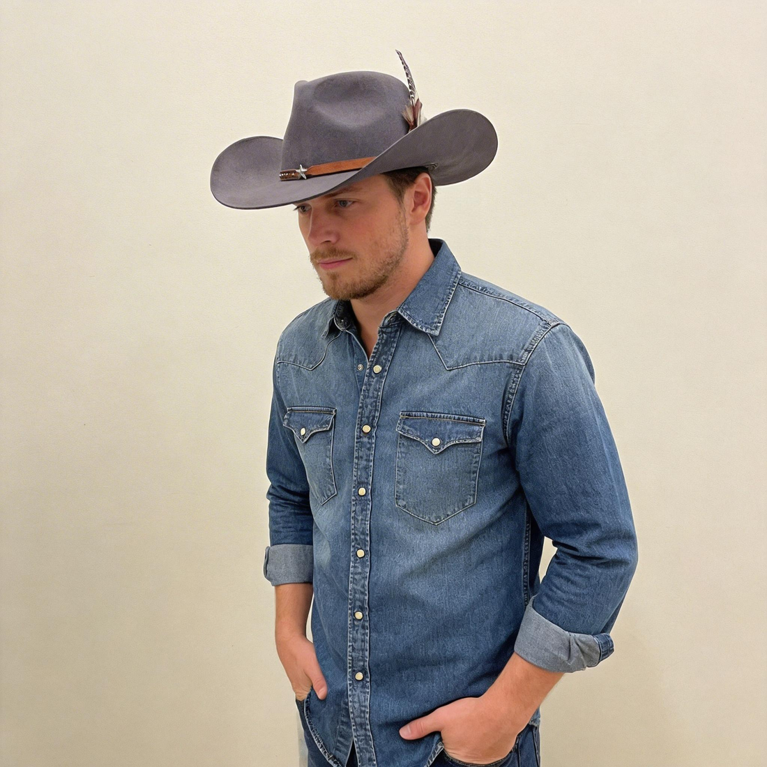 Modern Earthy Gray Hat – Metal Clasp Accent