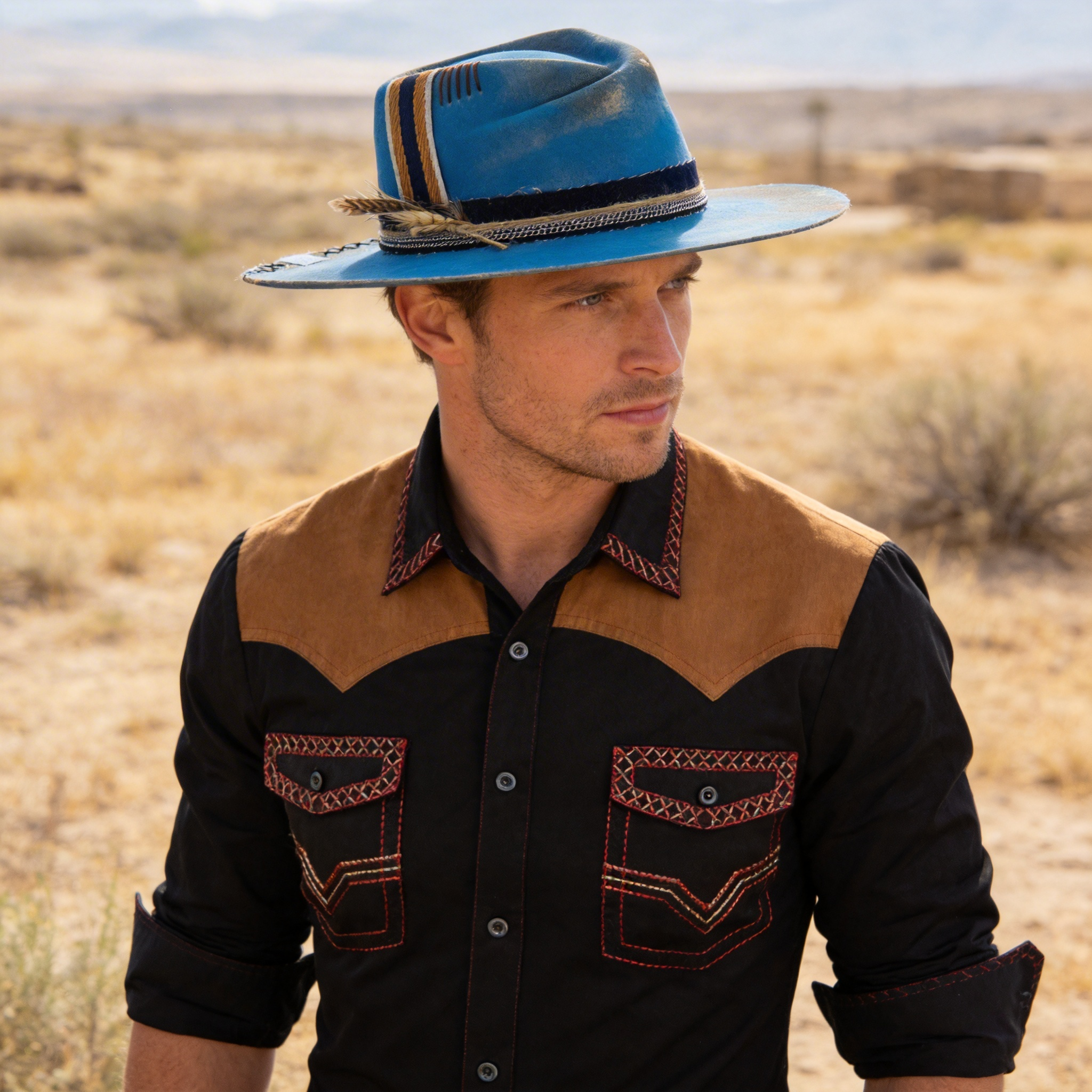 Tempered Teal Retro Wide-Brim Hat