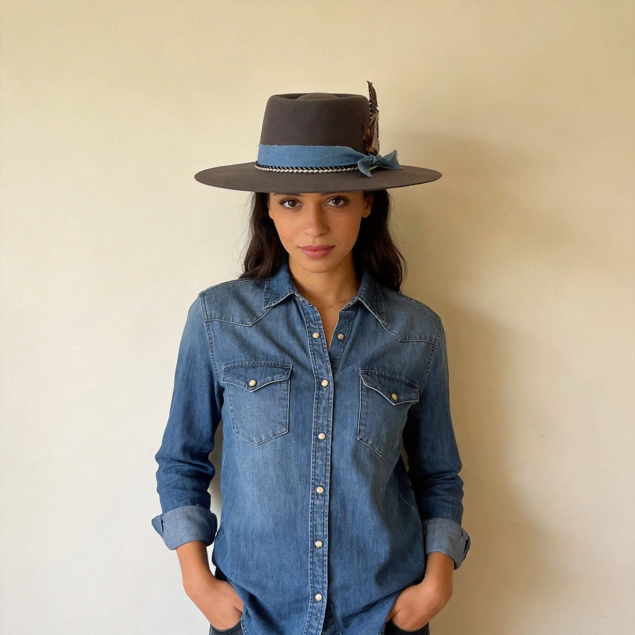 Gray Gambler Hat – Woven Band & Feather