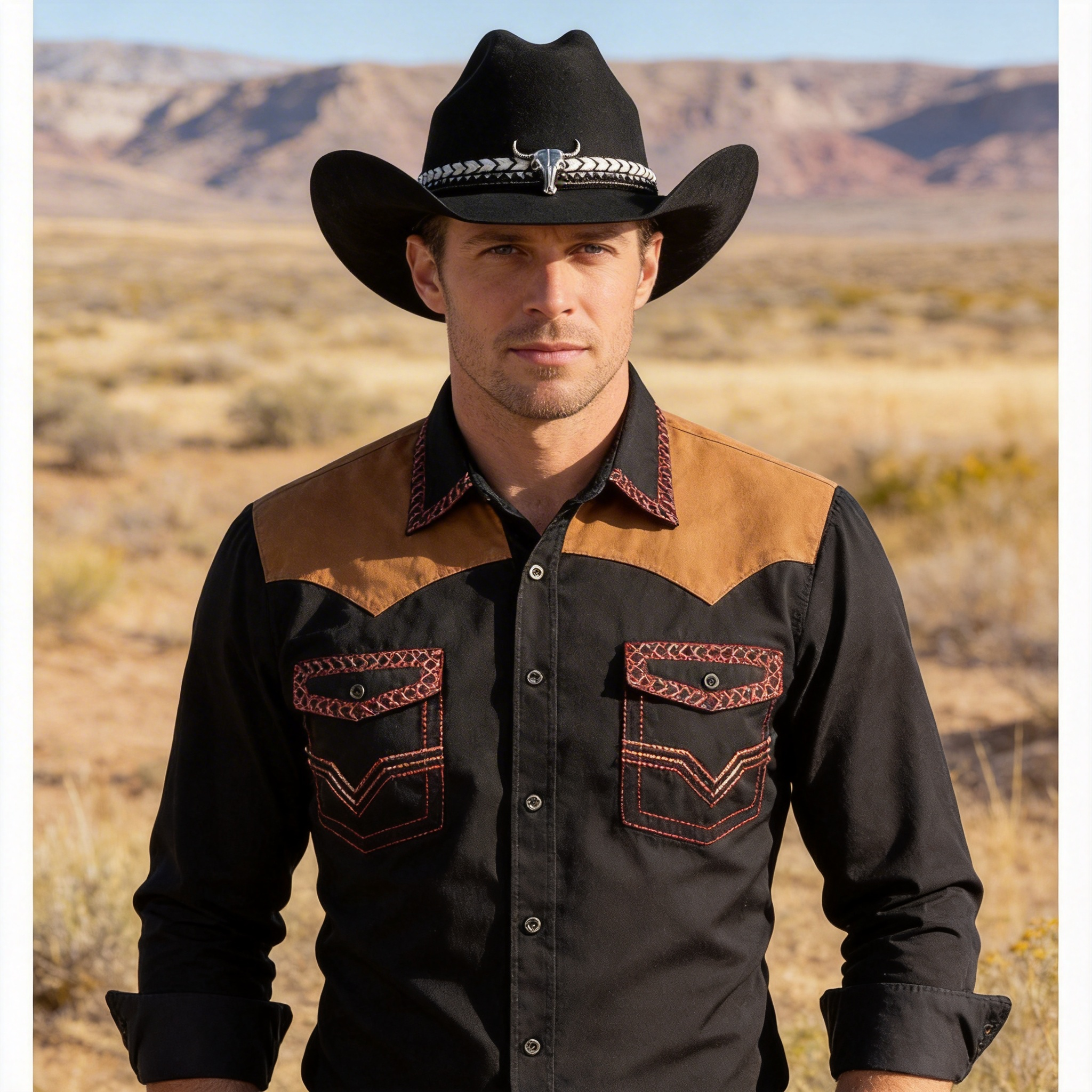 Bold Black Hat – Cow Accent on Band