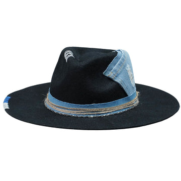 Teardrop Fedora - Black with Denim Stitching
