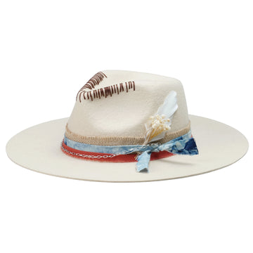 Teardrop Fedora - Off-White with Stitched Crown